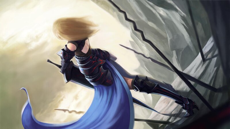 Blonde Warrior with Sword — Blue, Dramatic