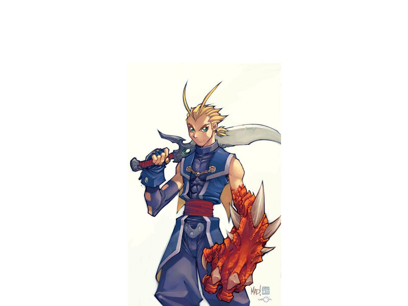 Blonde Warrior with Sword — Blue