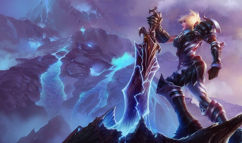 Blonde Warrior with Sword — Purple, Dramatic, Digital Art, Mountain, Armor, Blue