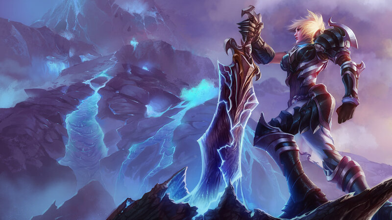 Blonde Warrior with Sword — Purple, Dramatic, Digital Art, Mountain