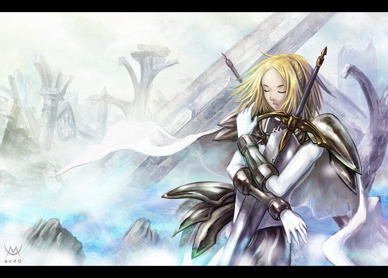 Blonde Warrior with Sword — White