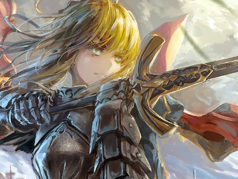 Blonde Warrior with Sword — Yellow