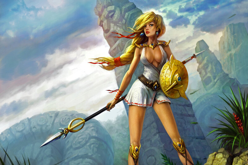 Blonde Warrior Woman — Blue, Dramatic, Afternoon, Digital Art