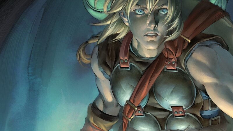 Blonde Warrior Woman — Blue, Dramatic, Digital Art, Armor