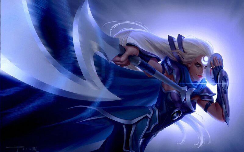 Blonde Warrior Woman — Blue, Dramatic, Digital Art