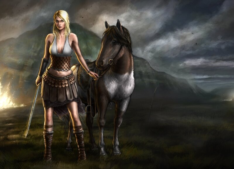 Blonde Warrior Woman — Gray, Dramatic