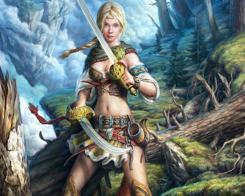 Blonde Warrior Woman — Green, Dramatic
