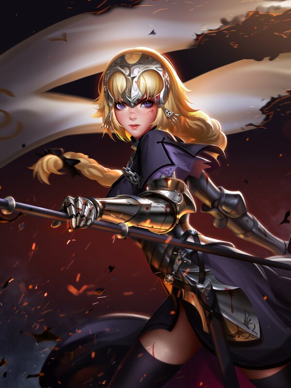 Blonde Warrior Woman — Purple, Dramatic, Digital Art, Sword, Armor