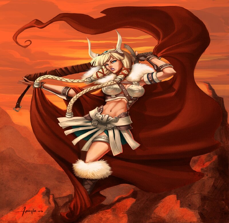 Blonde Warrior Woman — Red, Dramatic