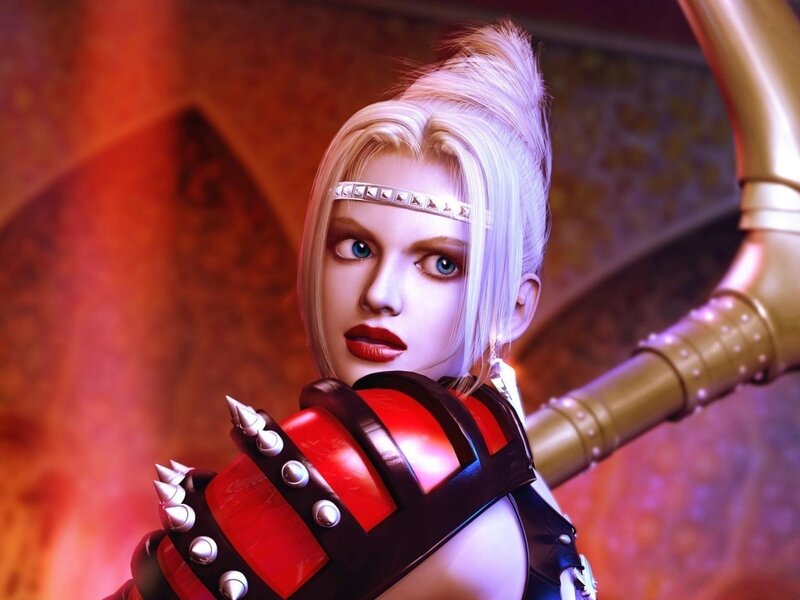 blonde warrior woman with red armor