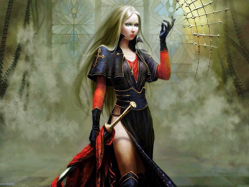 Blonde warrior woman with sword