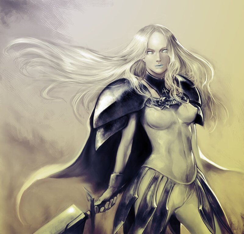 Blonde warrior woman with sword