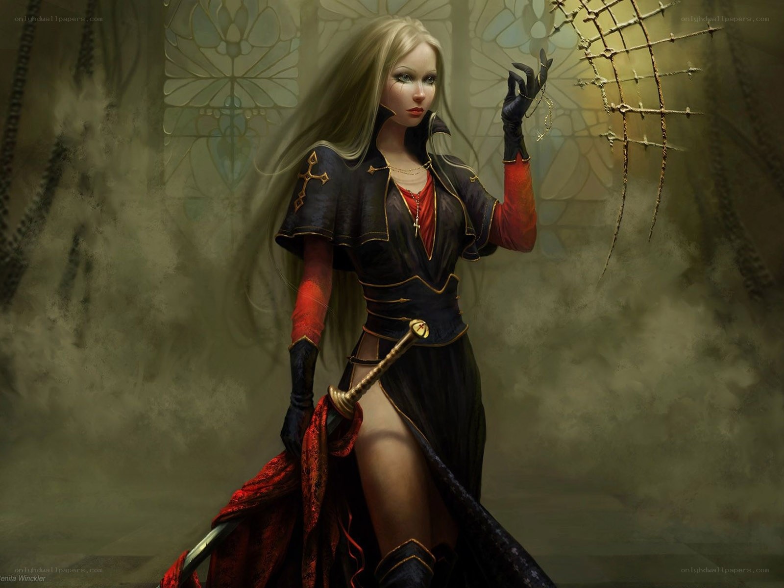 Blonde warrior woman with sword