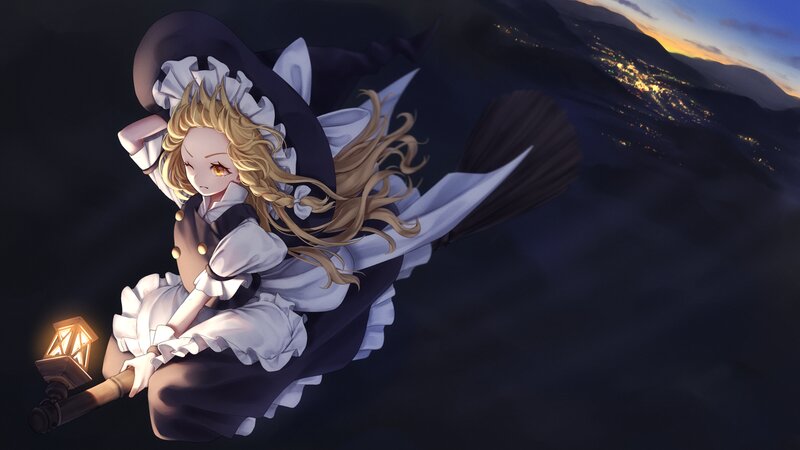 Blonde Witch on Broom — Black, Dramatic