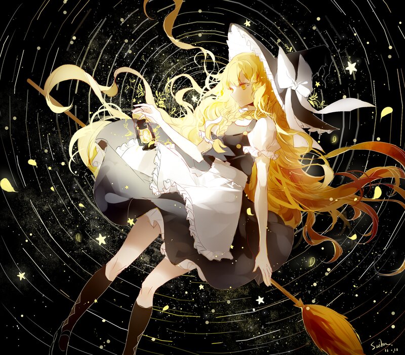 Blonde Witch on Broom — Black, Magical