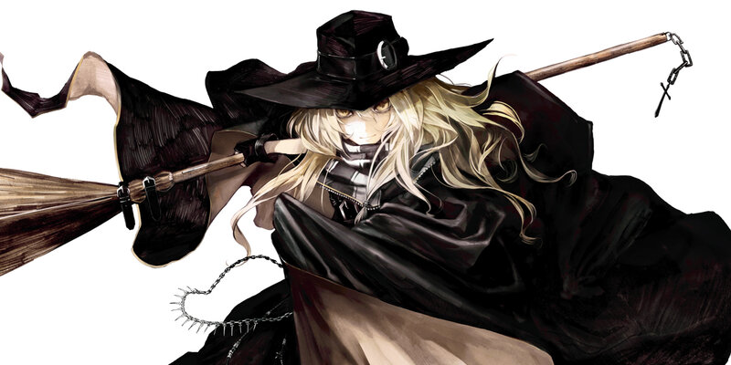 Blonde Witch on Broom — Black