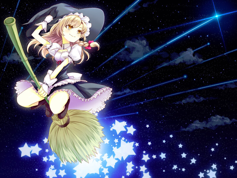 Blonde Witch on Broom — Blue, Magical