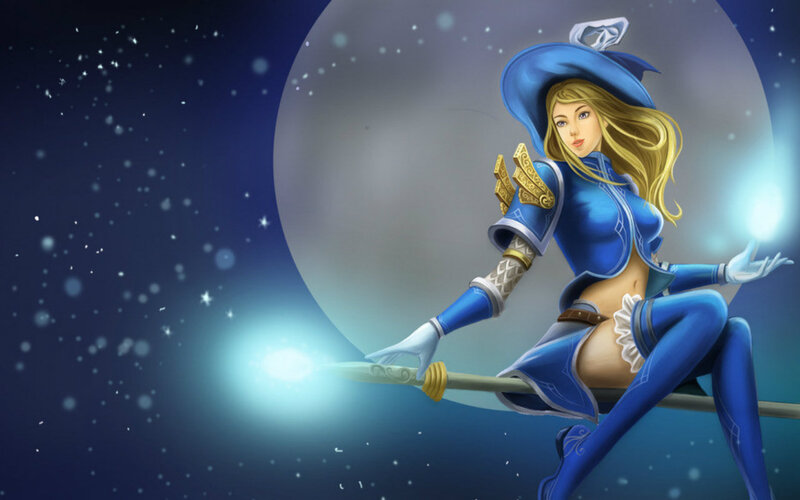 Blonde Witch on Broom — Blue, Serene