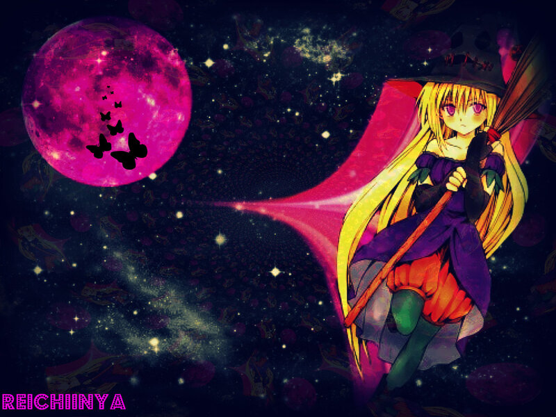 Blonde Witch on Broom — Purple, Dramatic