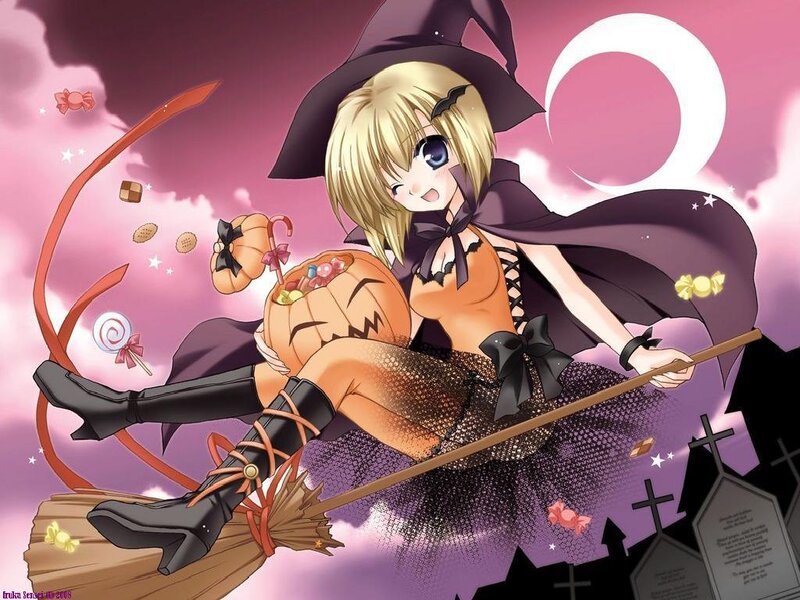 Blonde Witch on Broom — Purple, Playful