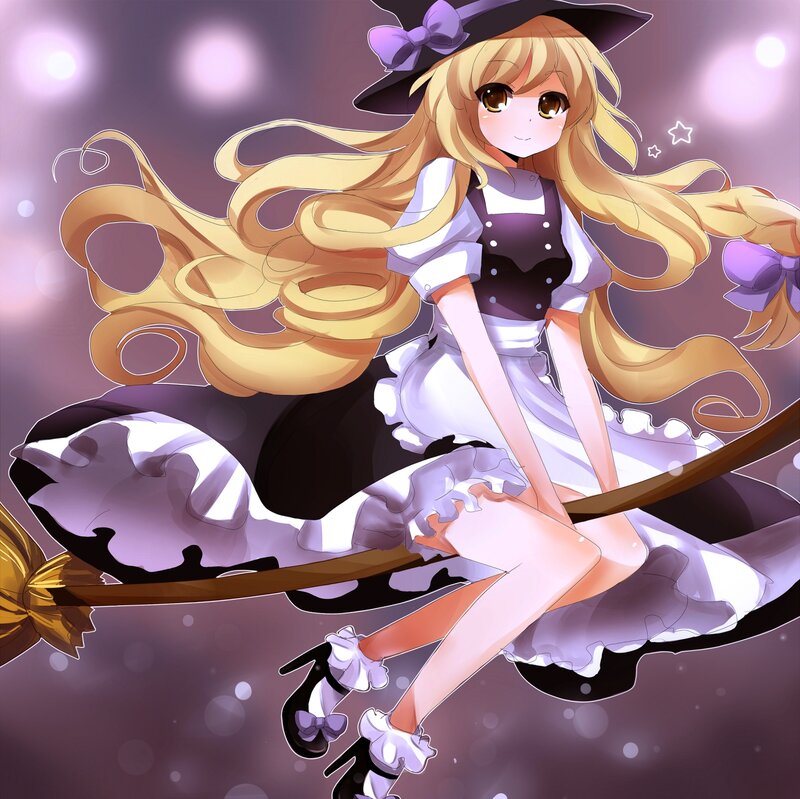 Blonde Witch on Broom — Purple, Whimsical