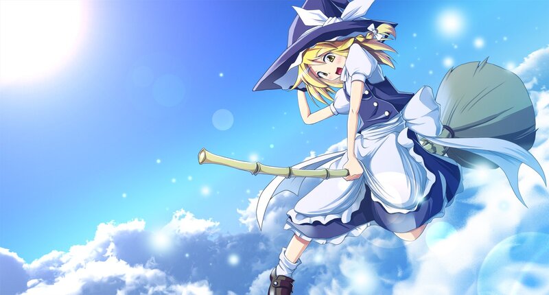 Blonde Witch on Broomstick — Blue, Bright, Cheerful