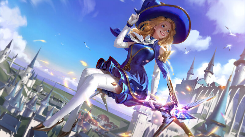 Blonde Witch on Broomstick — Blue, Playful