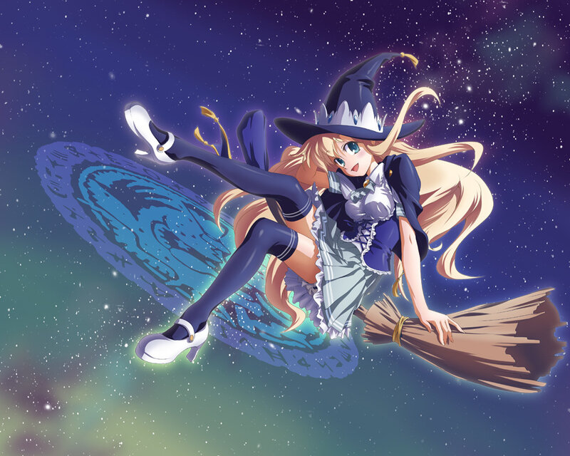 Blonde Witch on Broomstick — Blue