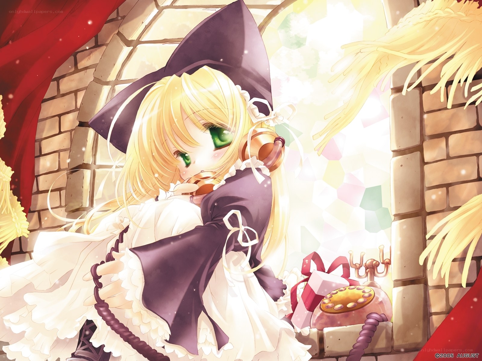 Blonde witch with green eyes