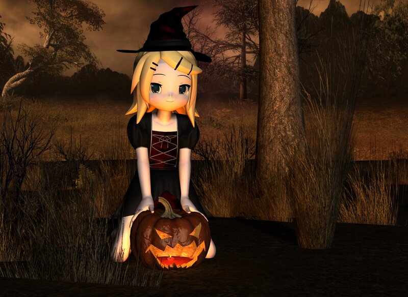 Blonde Witch with Pumpkin