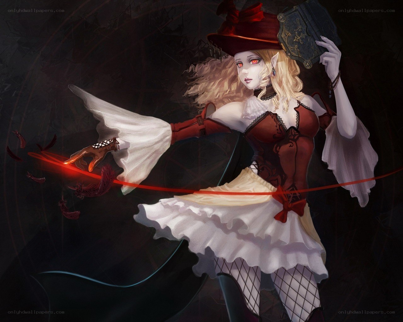 Blonde witch with red eyes