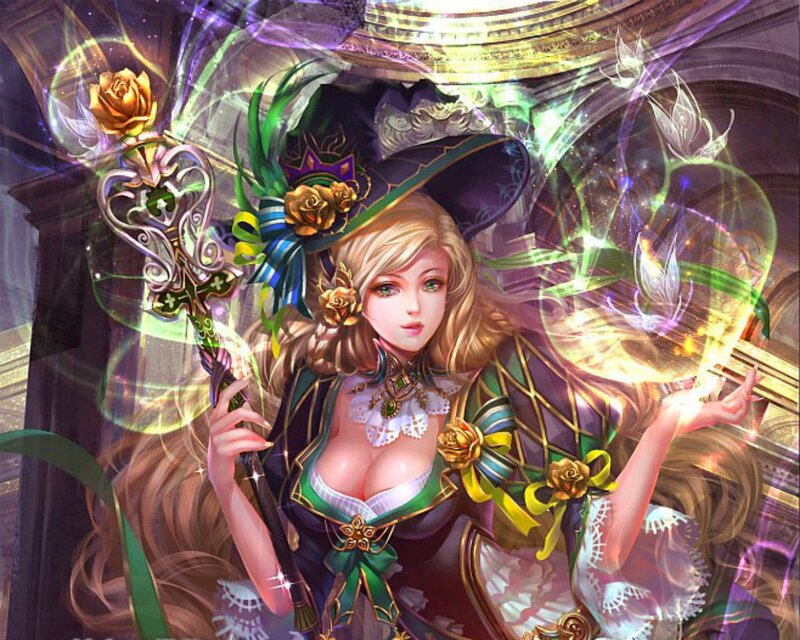 Blonde Witch with Staff — Green