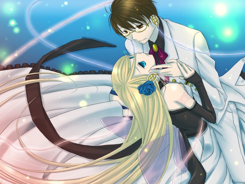 Blonde Woman and Brown-haired Man — Blue