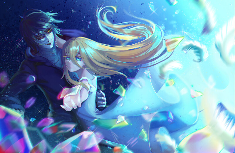 Blonde Woman and Dark-haired Man — Blue