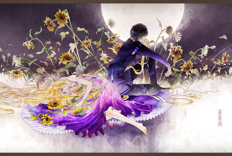 Blonde Woman and Dark-haired Man — Purple