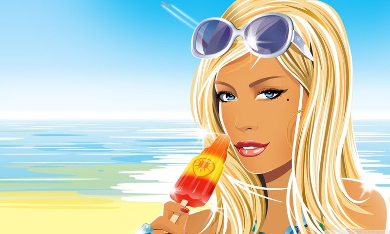 Blonde Woman at Beach — Blue