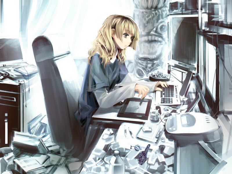 Blonde Woman at Desk
