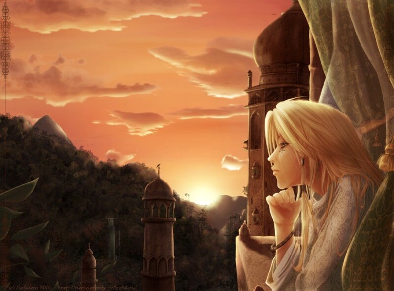 Blonde woman at sunset