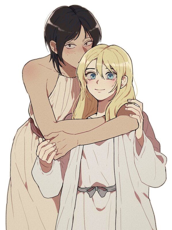 Blonde Woman Being Hugged