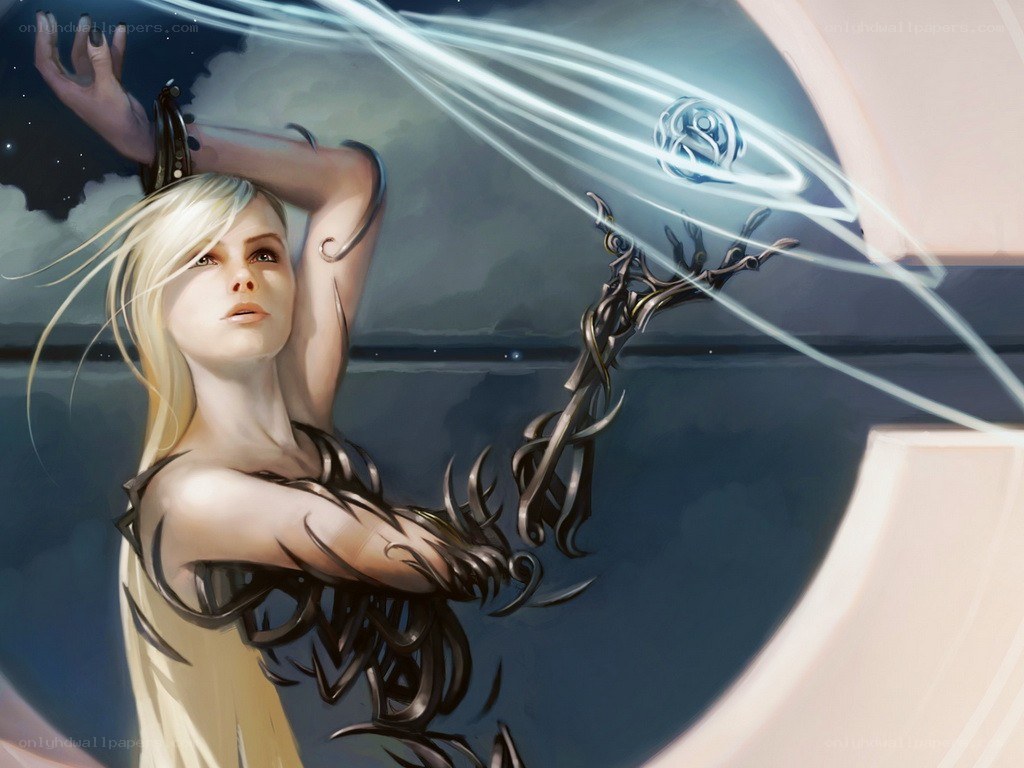 Blonde woman casting magic spell