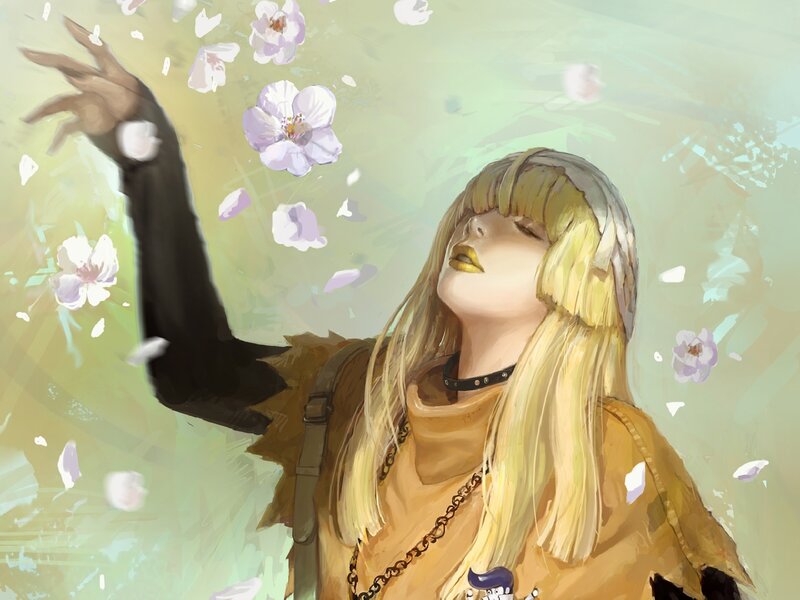 Blonde Woman Catching Petals
