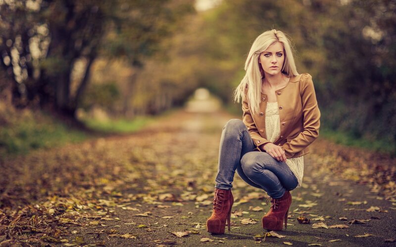 Blonde Woman Crouching — Brown