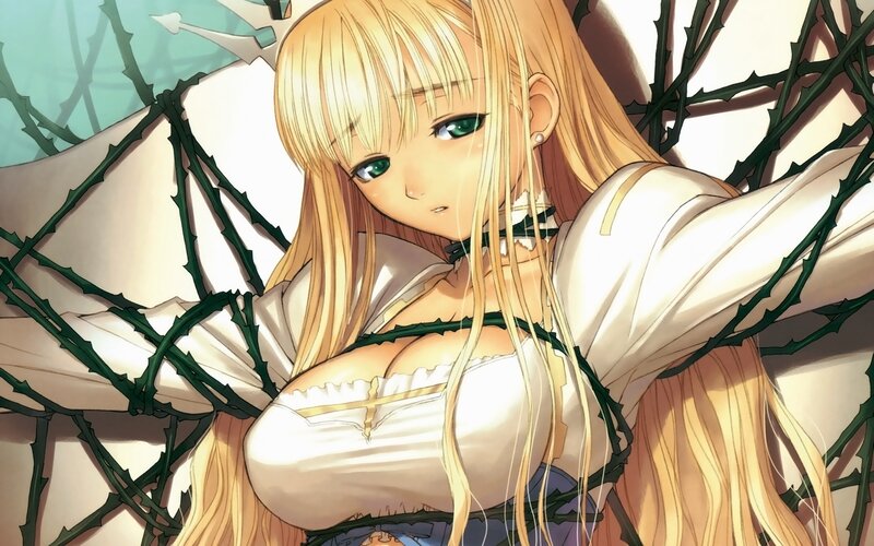 blonde woman entangled in thorns