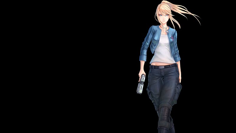 Blonde Woman Holding Gun — Black, Dramatic, Anime
