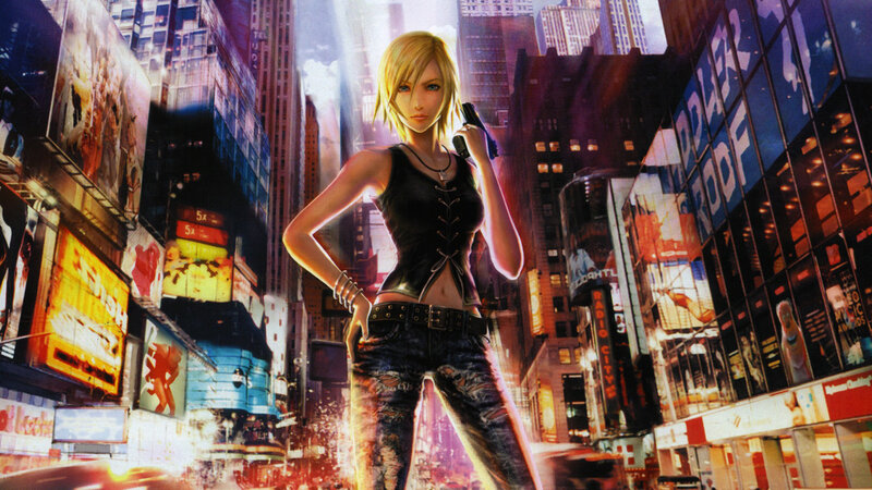 Blonde Woman Holding Gun — Black, Dramatic, Night