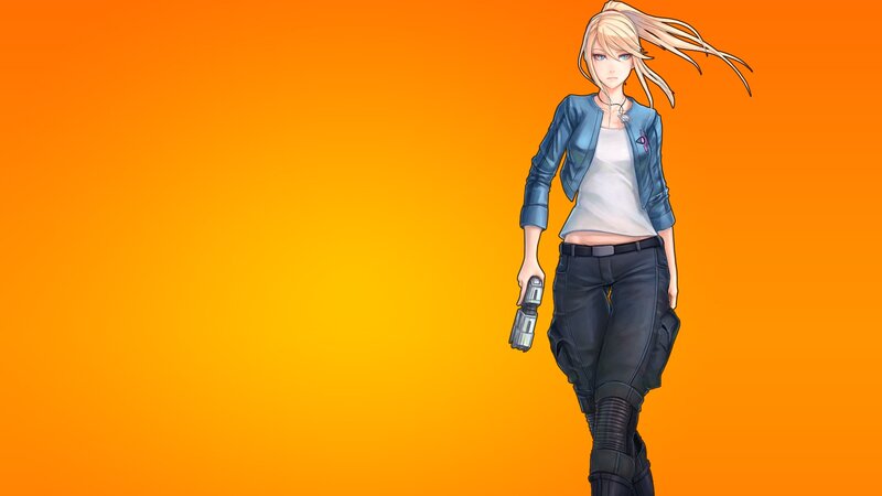 Blonde Woman Holding Gun — Orange, Dramatic, Anime
