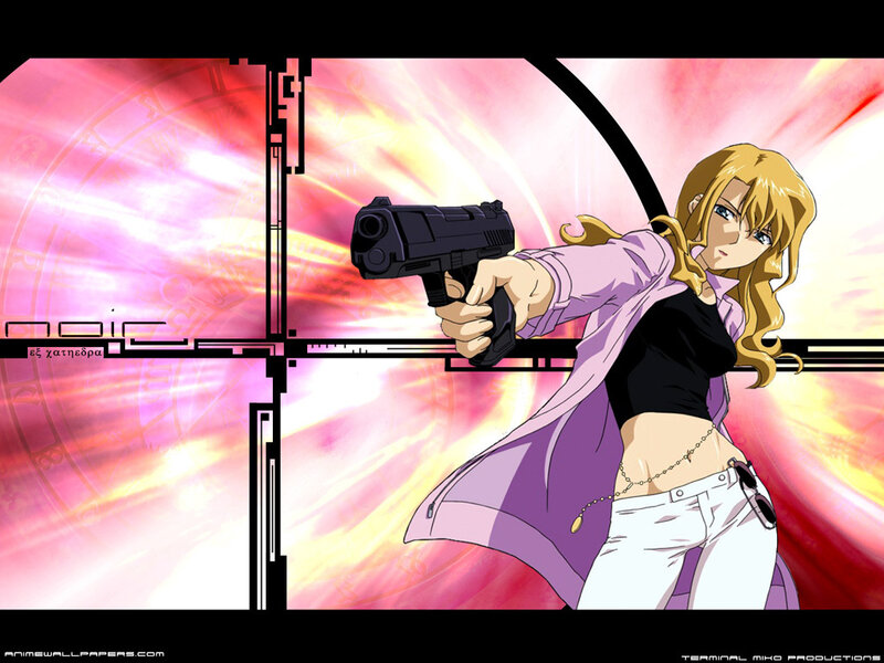 Blonde Woman Holding Gun — Pink, Dramatic, Anime