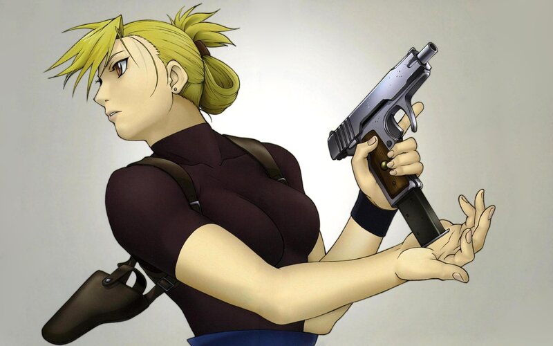 Blonde Woman Holding Gun — Yellow