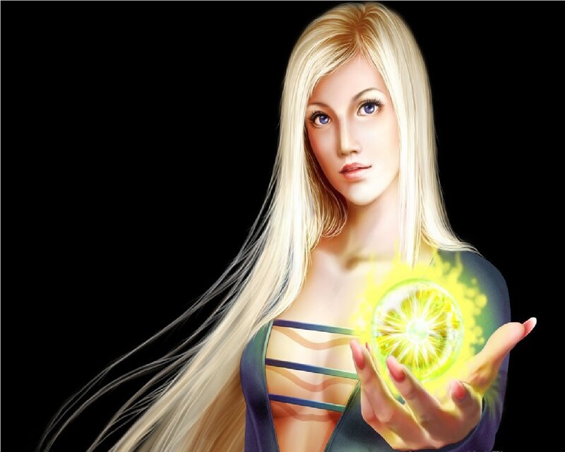 Blonde Woman Holding Orb — Black