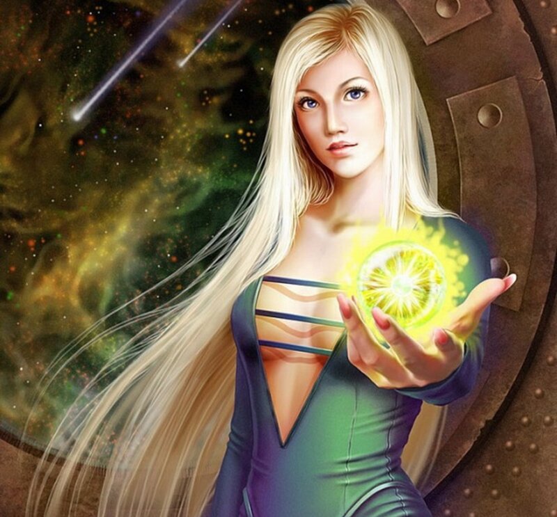 Blonde Woman Holding Orb — Green